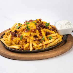 Bacon-cheese fries (cheddar or blue cheese), parsley  and herb dip